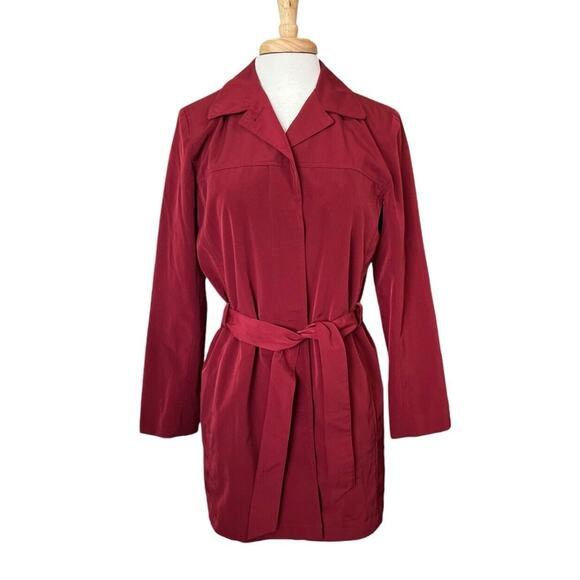 London Fog Womens S Rain Jacket Trench Coat Red Belted Lightweight Classic - Picture 1 of 7